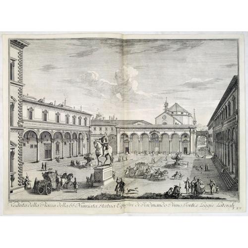 Old map image download for Veduta della Piazza della SS. Nunziata, Statua Equestre di Ferdinando Primo, Fonti, e Loggie Laterali.