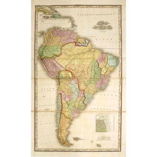 Old map image download for South America with improvements to 1825 by H.Tanner.