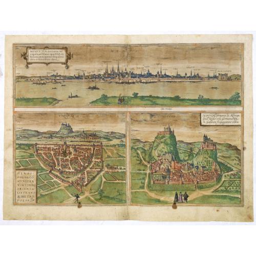 Old map image download for Moguntia, Germaniae Metropolis, ... [on sheet with] Herbipolis, comuniter Wirtzburg, ... [and] Sedunum, primaria & Metropolitica . . .