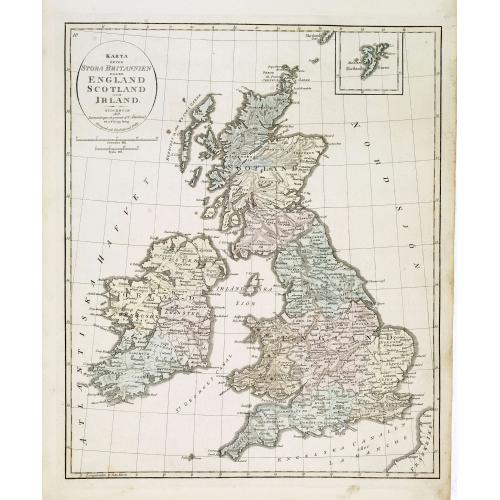 Old map image download for Karta öfver Stora Britannien eller England, Scotland och Irland.