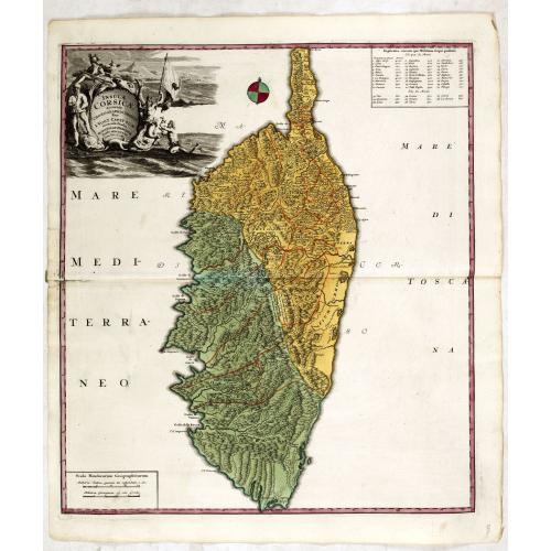 Old map image download for nsulae Corsicae Accurata Chorographia Tradita Per I. Vogt Capit. S. C. M. et excusa Studio Homannian. Heredum / Norib. MDCCXXXV