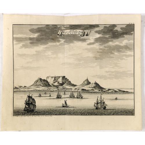 Old map image download for Gezicht van Kaap Der Goede Hope als men op de Reede legt.