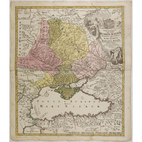 Old map image download for Tabula Geographica qua pars Russiae Magnae Pontus Euxinus seu mare Nigrum et Tartaria Minor cum finitimis Bulgariae, et Romaniae et Natoliae. . .