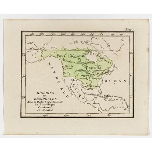 Old map image download for Missions et Résidences dans la Partie Septentrionale de l'Amérique Contenant 50 Jésuites.