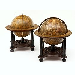 AN EXCEPTIONAL AND VERY RARE PAIR OF CELESTIAL AND TERRESTIAL GLOBES.