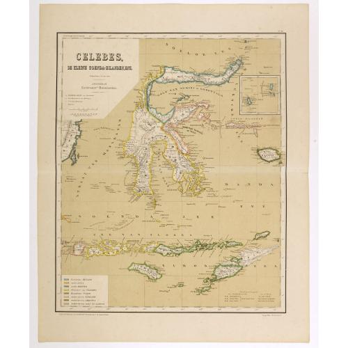 Old map image download for Celebes, de kleine Soenda eilanden, enz. Schaal van 1:4200000.