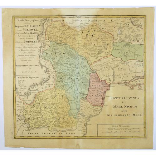 Old map image download for Tabula Geographica continens Despotatus Wallachiae atque Moldaviae, Provinciam Bessarabiae. . .