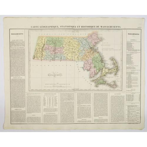 Old map image download for Carte Geographique, Statistique et Historique de Massachusetts.