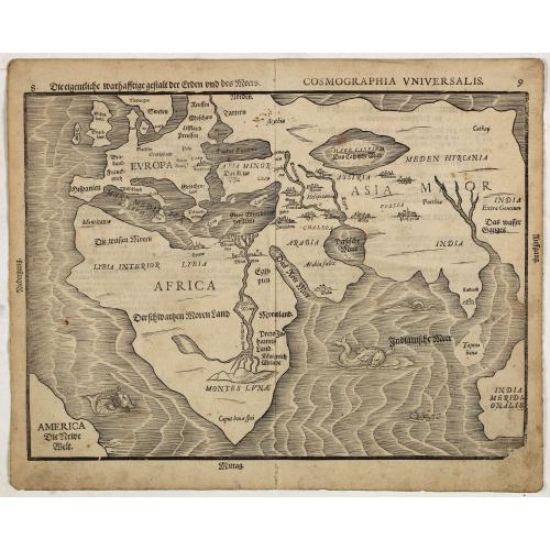 Old map image download for Die eigentliche warhafftige der Erden und des Meers. - Cosmographia Universalis. . .