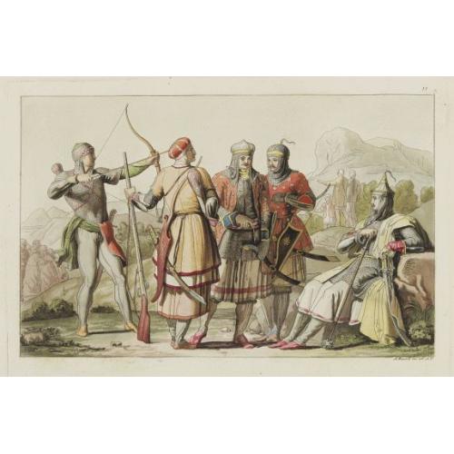 Old map image download for [Costume plate of warriors and a Prince of the Usden Circassiens tribe in the Caucasus ]