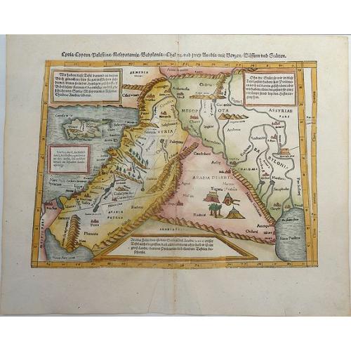 Old map image download for Cyria / Cypern / Palestina / Mesopotamia / Babylonia / Chaldea und zwey Arabia mit Bergen Wassern und Stetten.