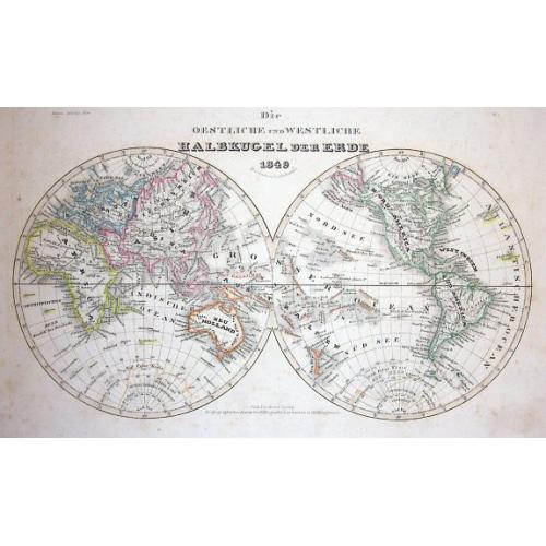Old map image download for Die Oestliche und Westliche Halbkugel der Erde