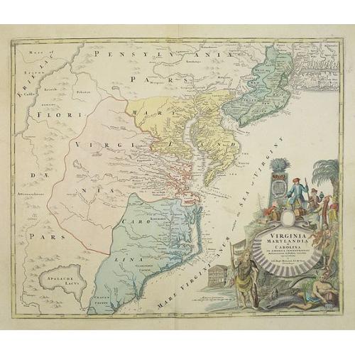 Rare, antique map of Virginia Marylandia et Carolina..