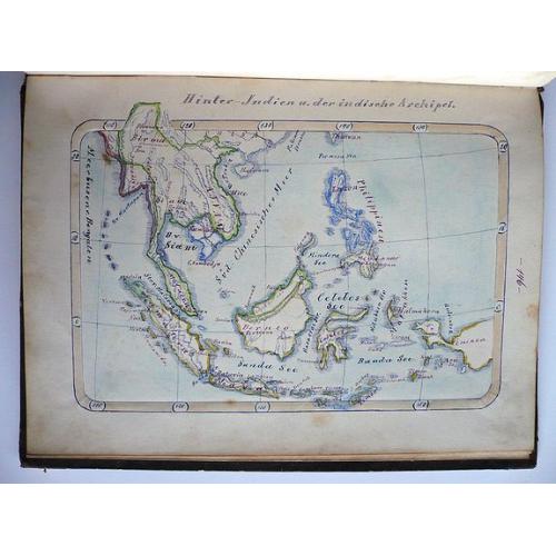 Old map image download for Manuscript geography book on Asia, Africa, America and Australia with hand drawn maps
