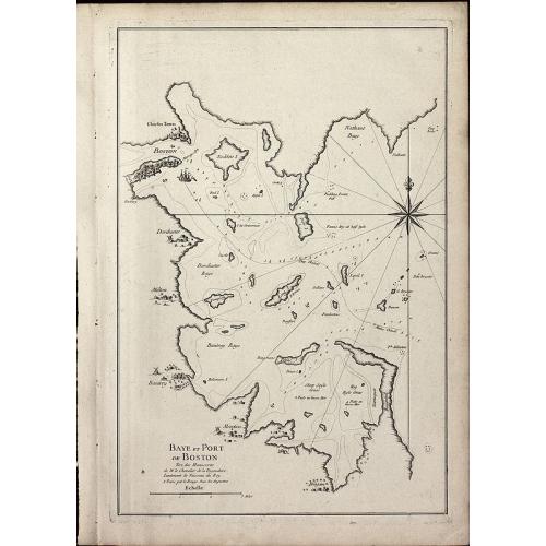 Old map image download for Baye et Port de Boston. Tire des Manuscrits de M. le Chevalier de la Rigaudiere Lieutenant de Vaissau du Roy . A Paris par le Rouge. Rue des Augustins