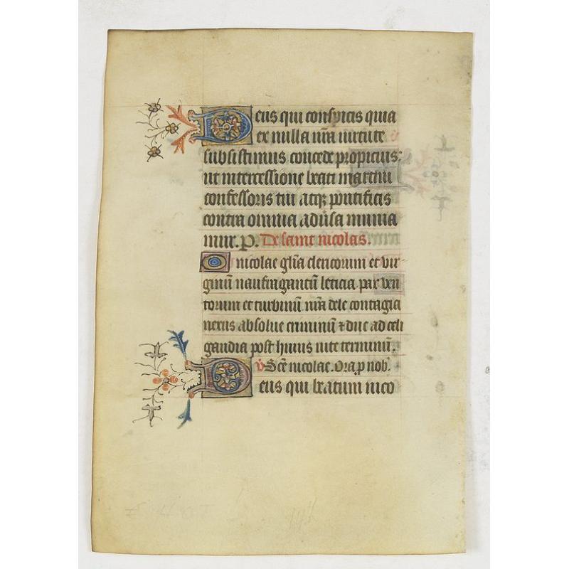 Leaf from a book of hours on vellum from a northern-Franch book of hours.
