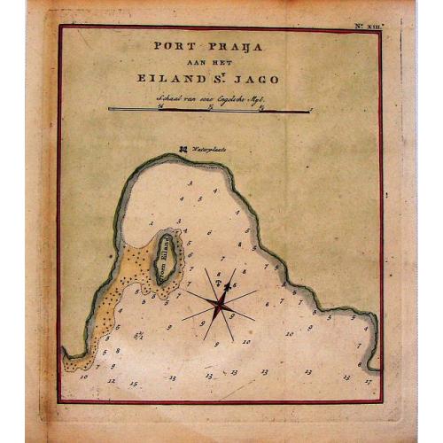 Old map image download for Port Praija aan het Eiland St. Jago.