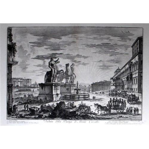 Old map image download for Veduta della Piazza di Monte Cavallo. [The Piazza del Quirinale with the Statues of Horse Tamers in side view]