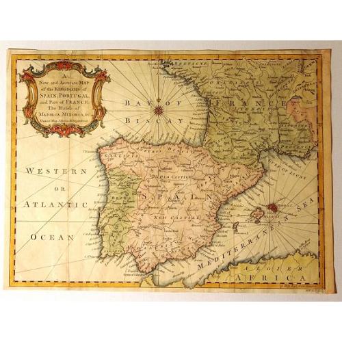 Old map image download for A New and Accurate Map of the Kingdoms of Spain, Portugal and Part of France, The Islands of Majorca, Minorca &c.