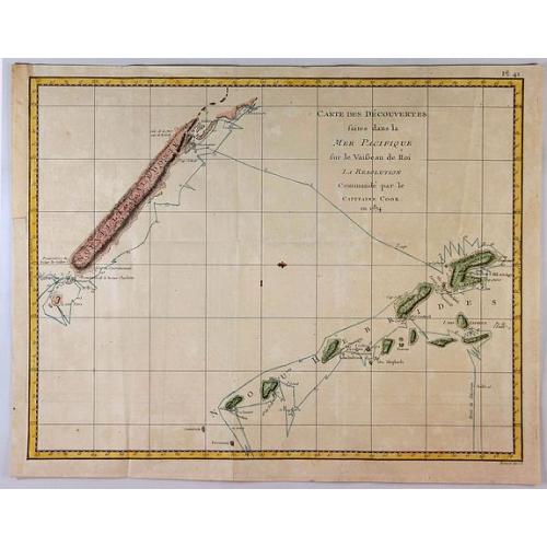 Old map image download for Carte des Decouvertes Faites dans la Mer Pacifique sur le Vaiseau de Poi La Resolution Commande par le Capitaine Cook en 1774.