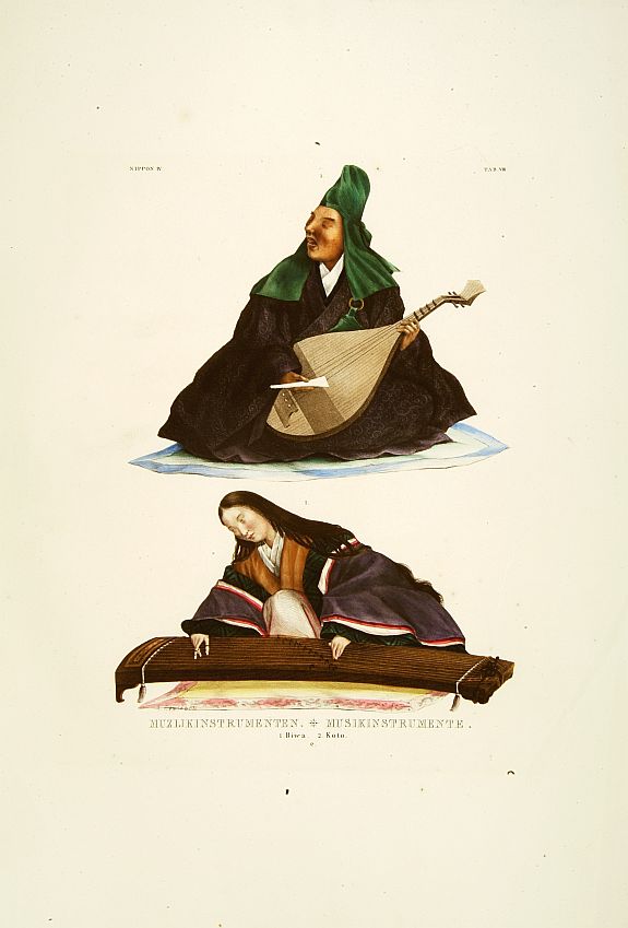 6110/503:Siebold Muzijkinstrumenten Biwa / Koto.