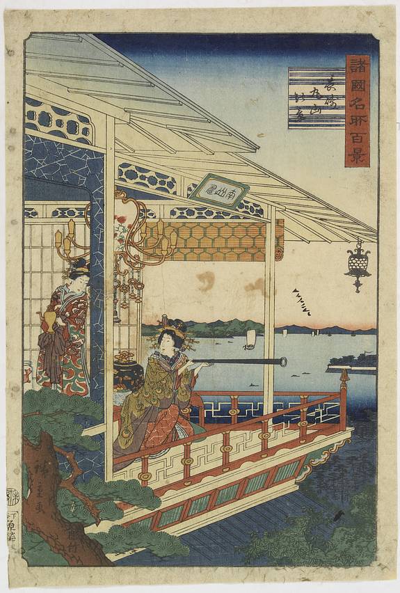 31441/510:YokohamaPrints Nagasaki pleasure district. Woman with telescope.