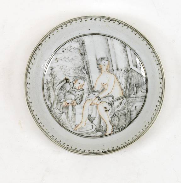 31537/405:ChinaExport Chinese export porcelain grisaille decorated porcelain plate.