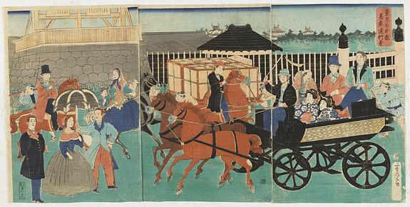 32189/510:YokohamaPrints A carriage passing Nihonbashi.