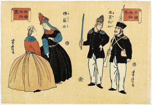 32196/505:NagasakiPrints Gaikoku jinbutsu - Amerika, Furansu. [People from foreign lands - Americans, French ]