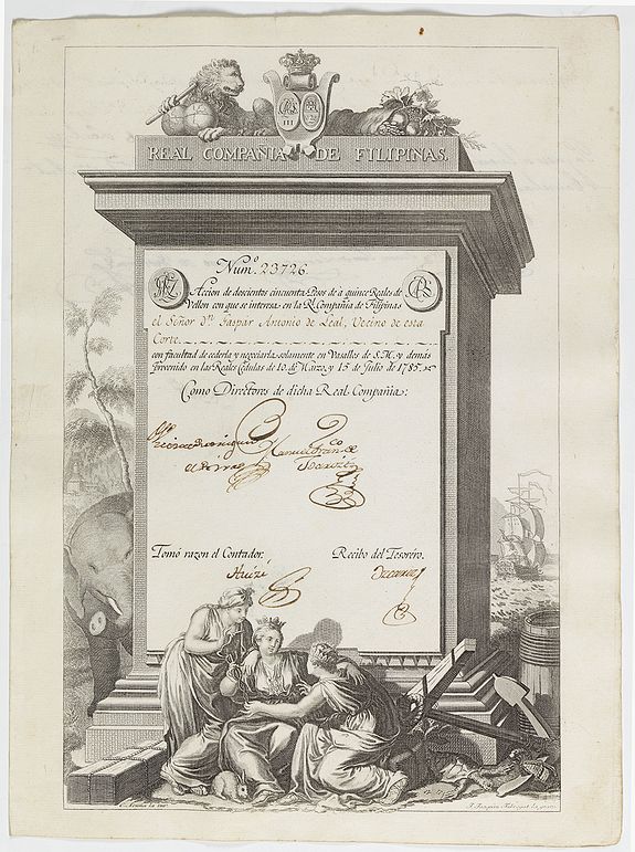 42347/260:IndiaCompany A scarce Real Compañia de Filipinas 250 Pesos deed issued in 1785