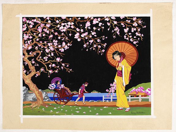 BAUBAUT, L.&nbsp;-&nbsp;Art Deco gouache with Japanese scene.