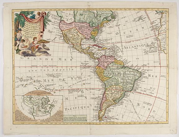 CLOUET, L'Abbé.&nbsp;-&nbsp;Carte D'Amerique divisée en ses principaux Pays Dressée sur les Mémoires les plus recents, et sur differents Voyages et assujettie aux Observations Astronomiques de Mrs. de l'Academie Royal des Sciences Par Mr. l'Abbe Clouet . . . 1774.