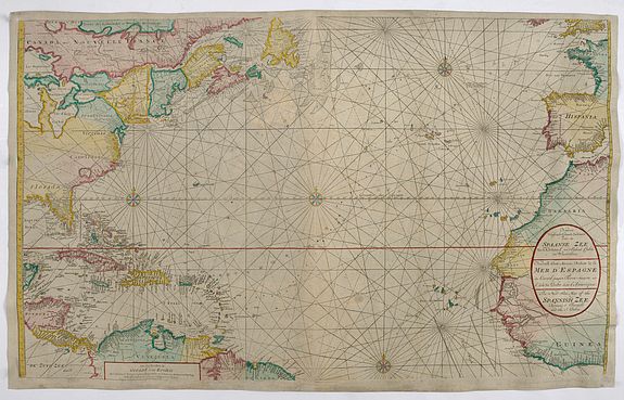 VAN KEULEN, G.&nbsp;-&nbsp;Nieuwe Wassende Graade Zee Kaart over de Spaanse Zee Vant Kanaal tot 't Eyland Cuba In Westindia.