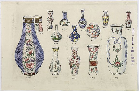 63639/820:Japonisme Designs for porcelain vases with chinese motif.