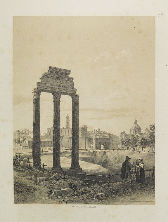 BILLMARK - Rome. Les Trois colonnes de Grecostatis, et le Forum Romanum.
