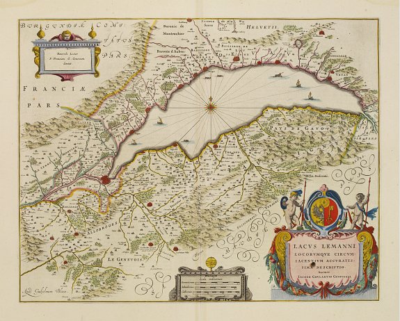 BLAEU, W., Lacus Lemanni Locorumque circumiacentium Accuratissima. . ., antique map, old maps