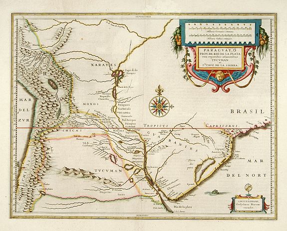 BLAEU, W., Paraguayo prov. de Rio de La Plata cum regionibus.., antique map, old maps