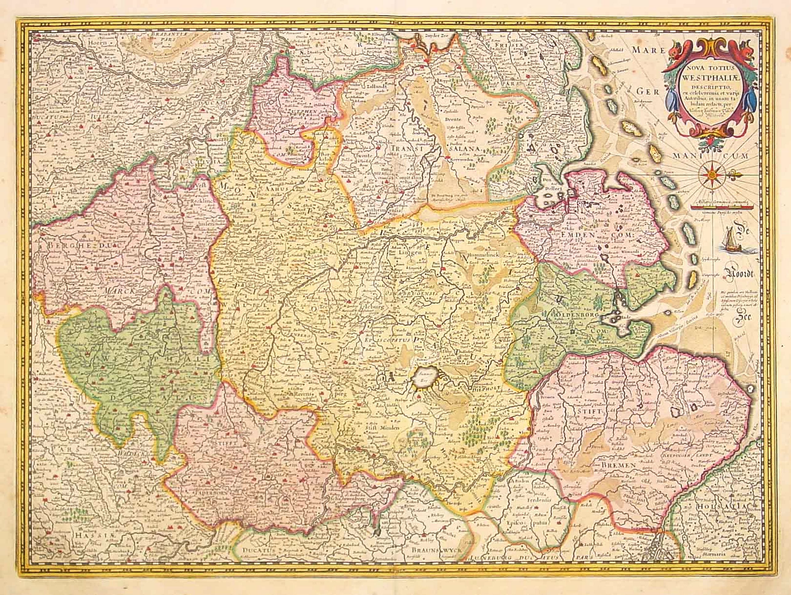 VISSCHER,N.J., Nova Totius Westphaliae., antique map, old maps