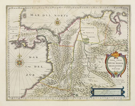 BLAEU, W., Terra Firma et Novum regnum Granatense et Propayan., antique map, old maps