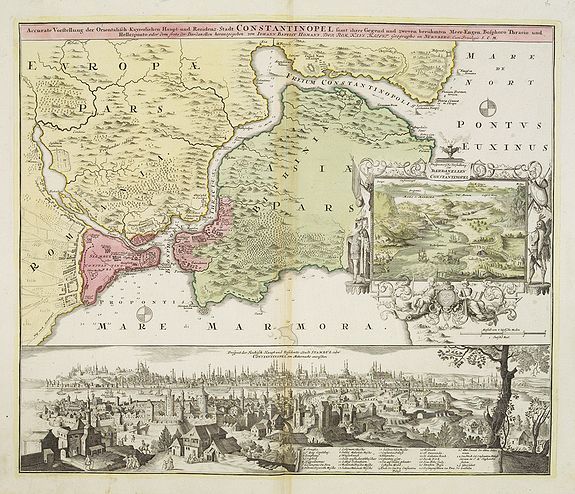 HOMANN, J.B., Accurate Vorstellung der Orientalisch Kayserlichen Haupt- und Residenz-Stadt Constantinopel samt ihrer Gegend und Zweyen . . ., antique map, old maps