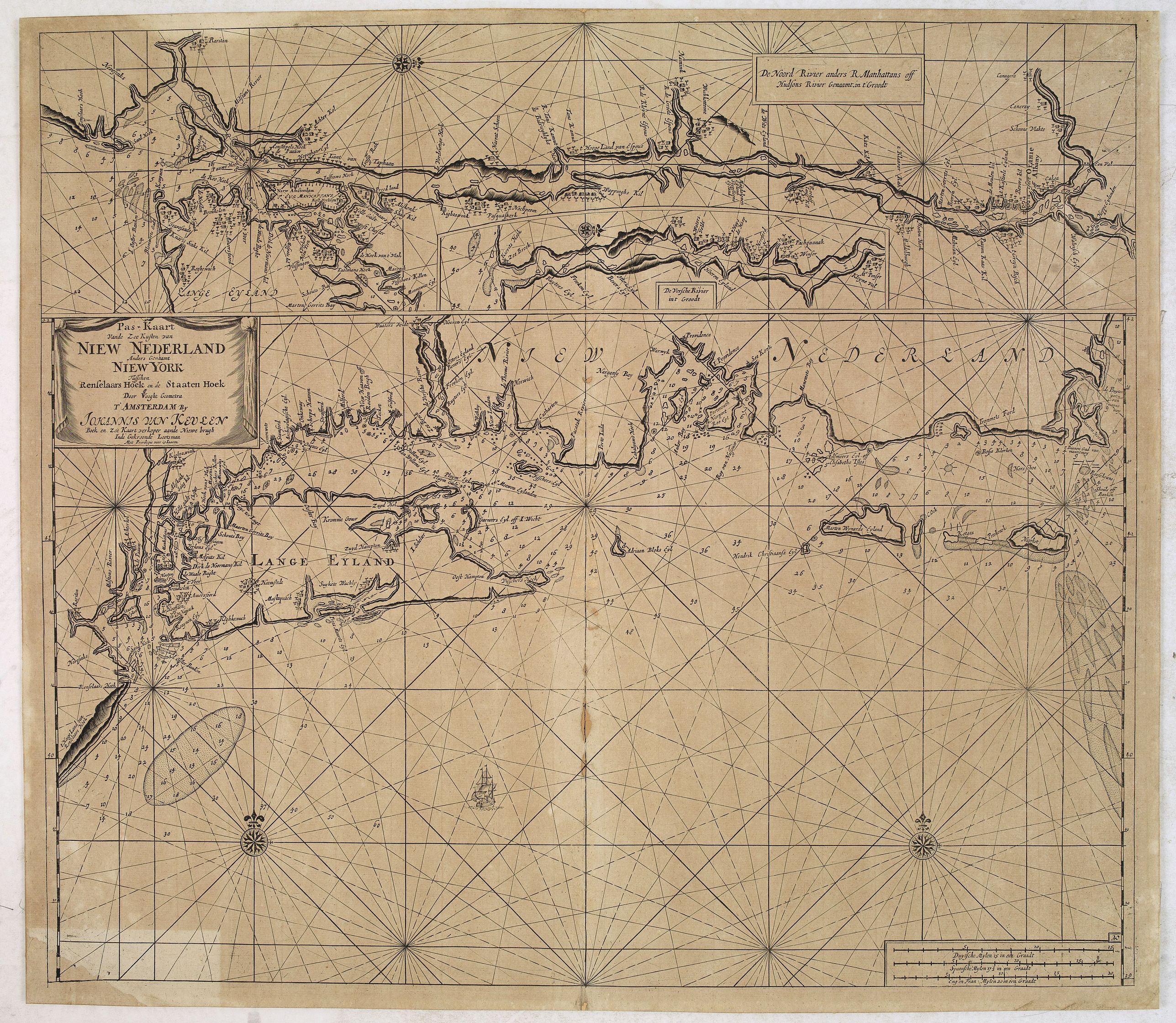 VAN KEULEN, J., Pas-Kaart Vande Zee Kusten van Niew Nederland Anders Genaamt Niew York. . ., antique map, old maps