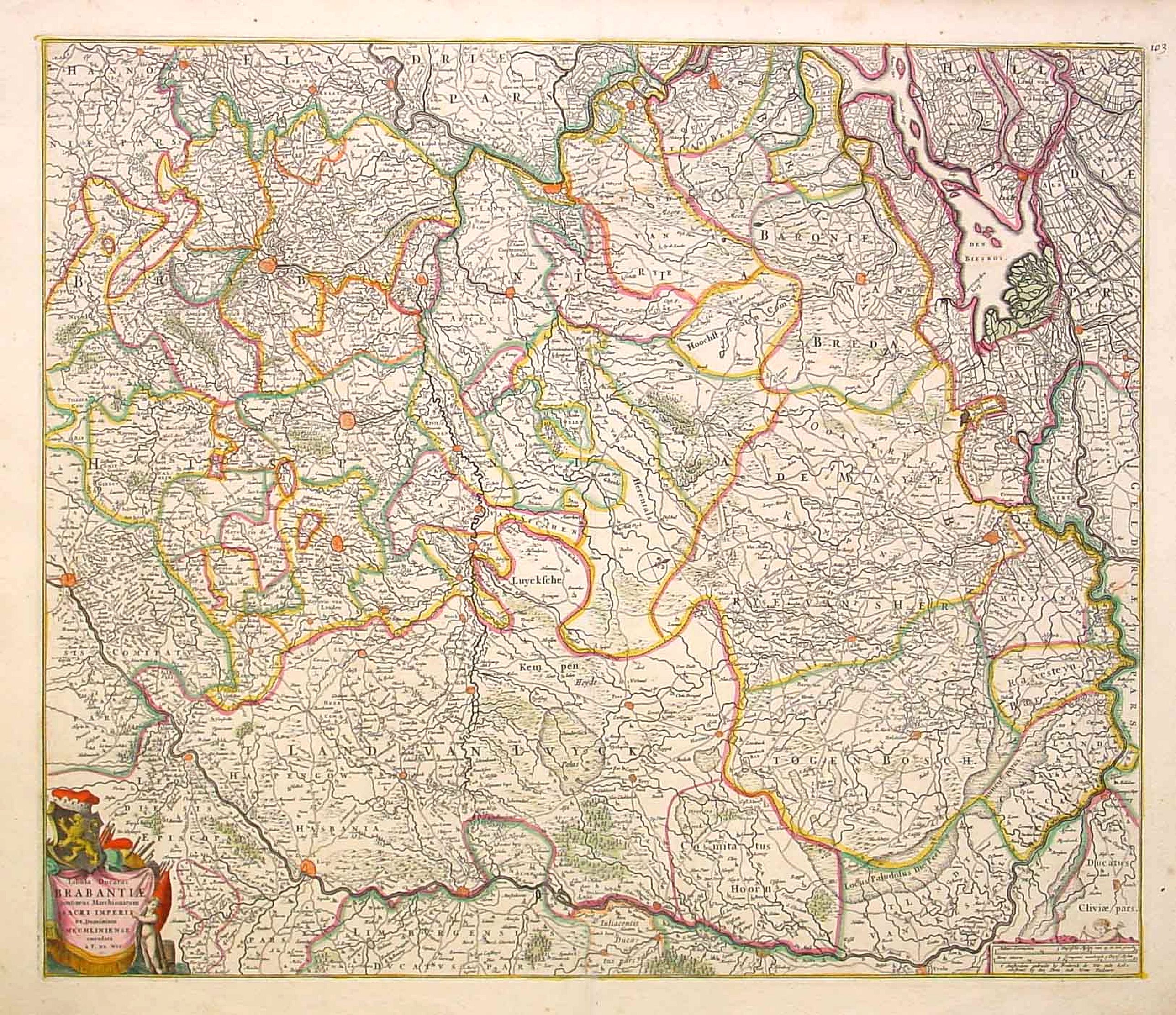 DE WIT, F., Tabula Ducatus Brabantiae., antique map, old maps