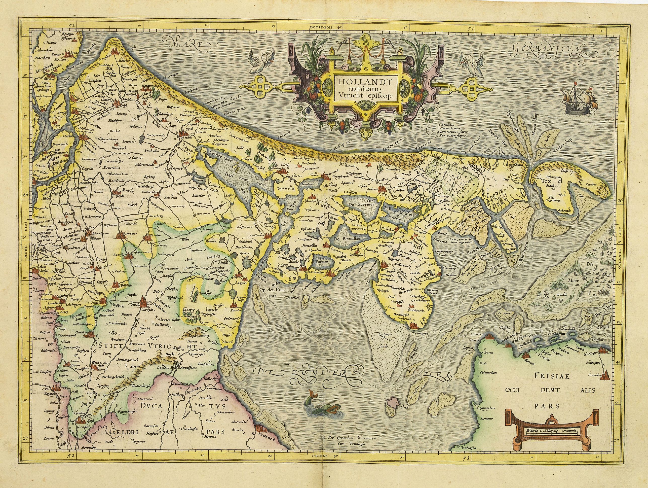 MERCATOR, G., Hollandt comitatus Utrecht episcop., antique map, old maps