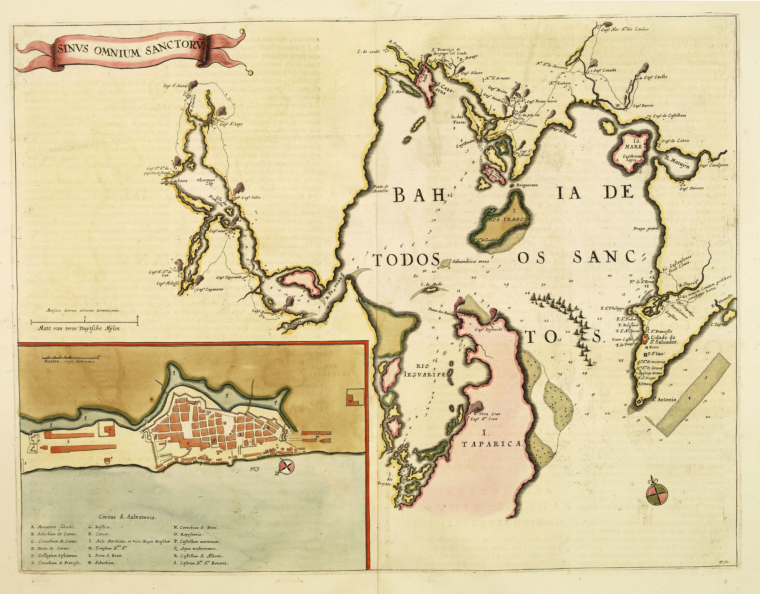 BLAEU, J., Sinus Omnium Sanctoru. Bahia de Todos os Sanctos., antique map, old maps