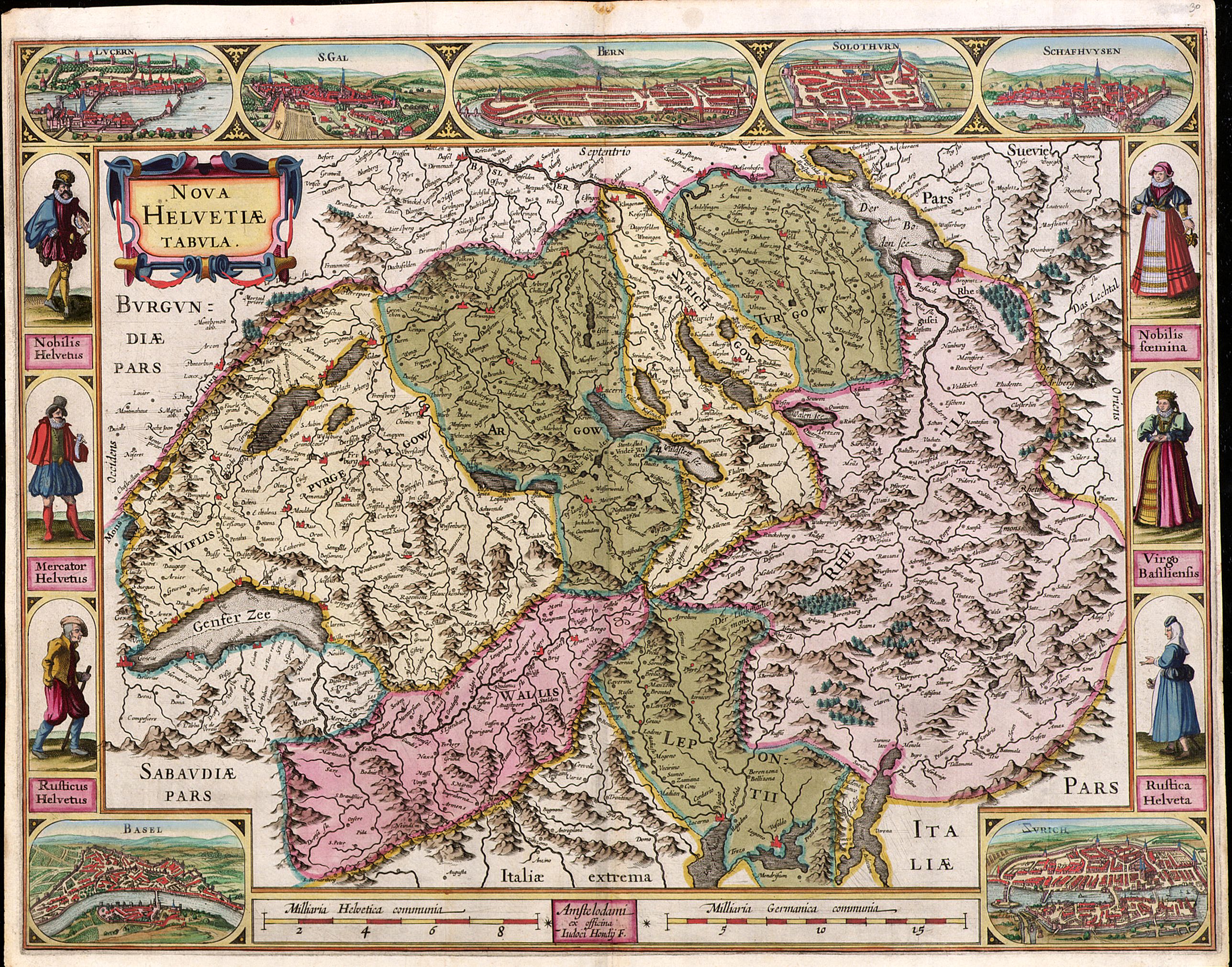 JANSSONIUS, J., Nova Helvetiae Tabula., antique map, old maps
