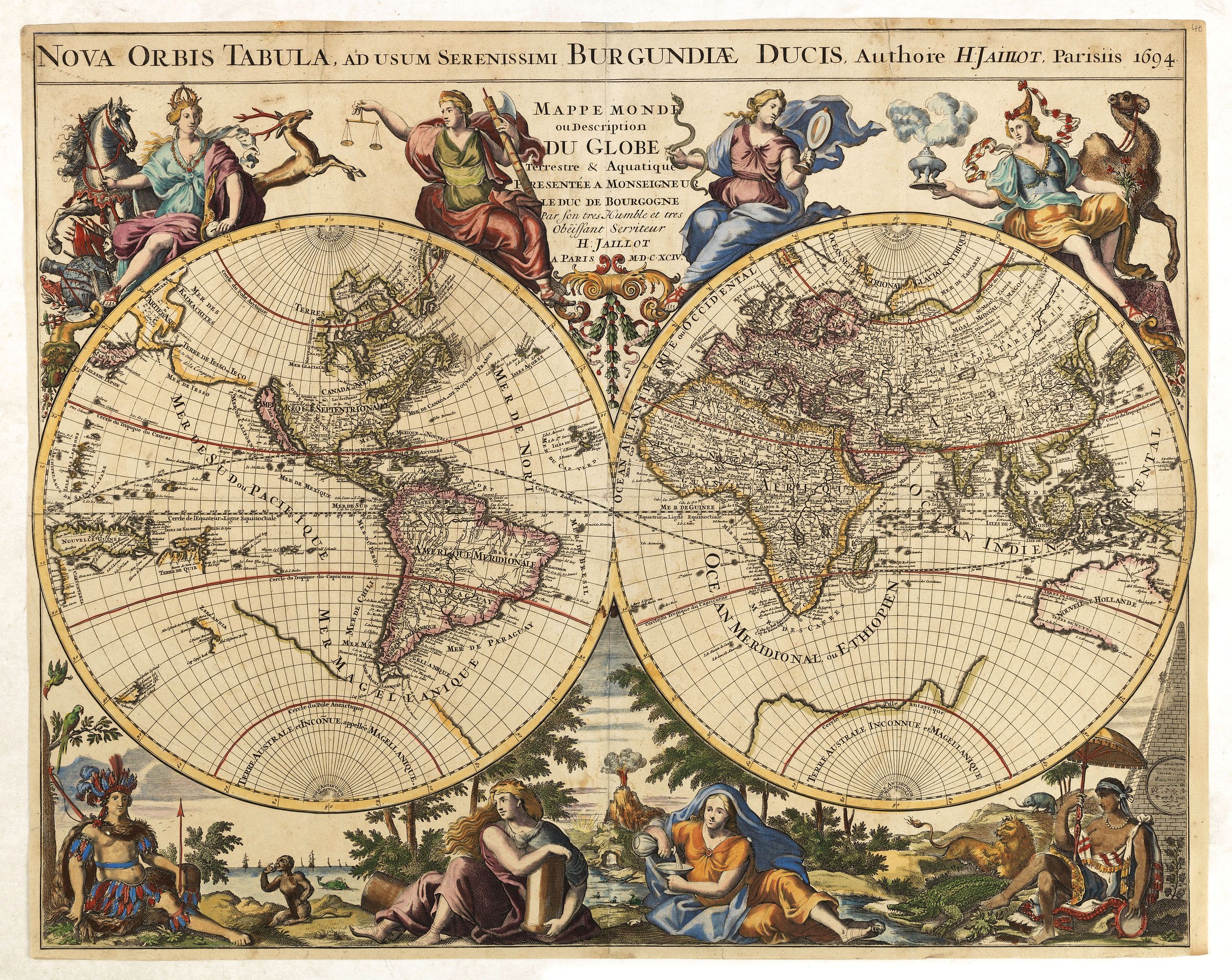 JAILLOT, A.H., Nova Orbis Tabula, adusum Serenissimi Burgundiae.., antique map, old maps