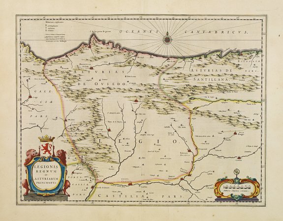 BLAEU,W., Legionis regnum et Asturiarum principatus., antique map, old maps