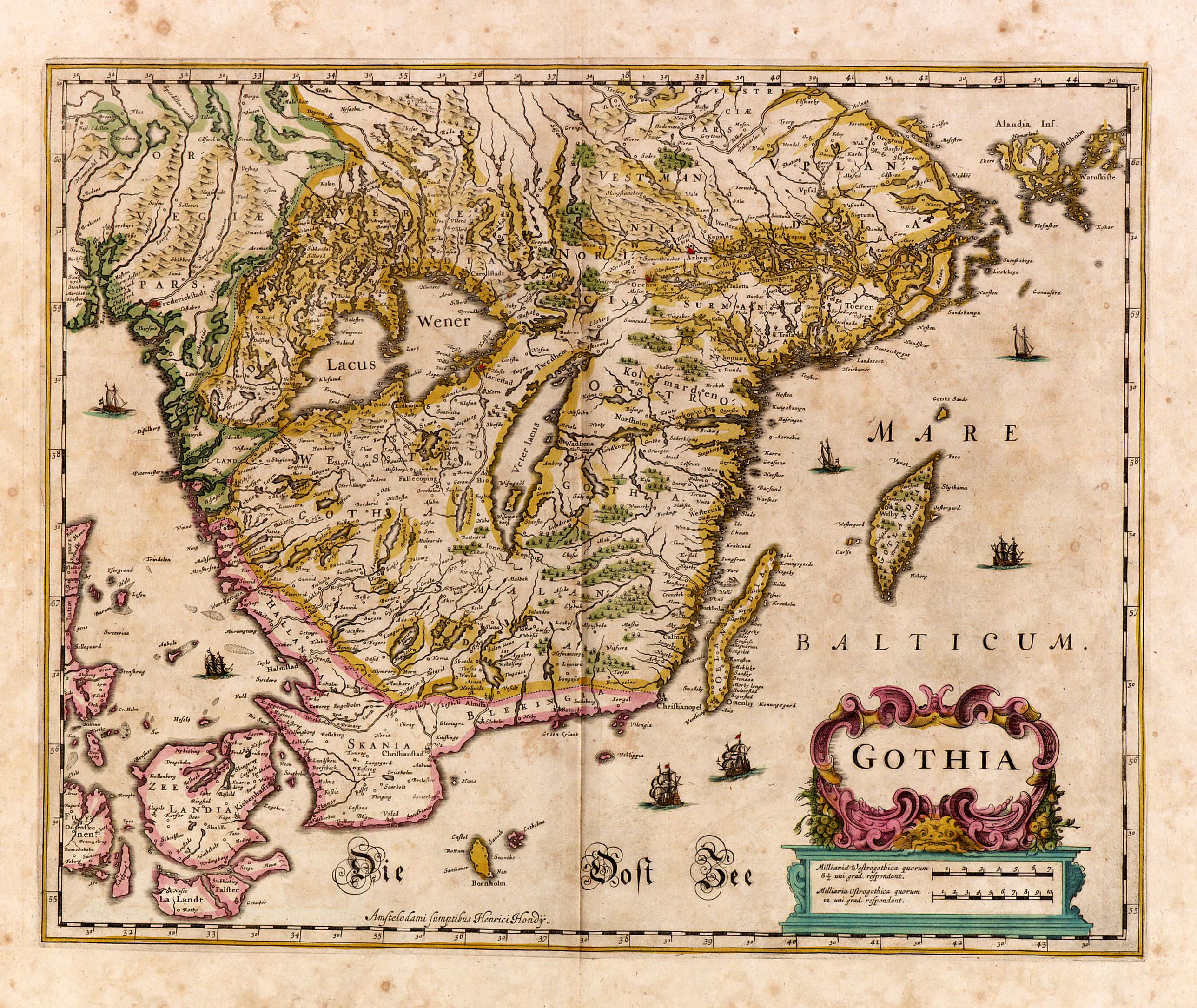 HONDIUS, H., Gothia., antique map, old maps