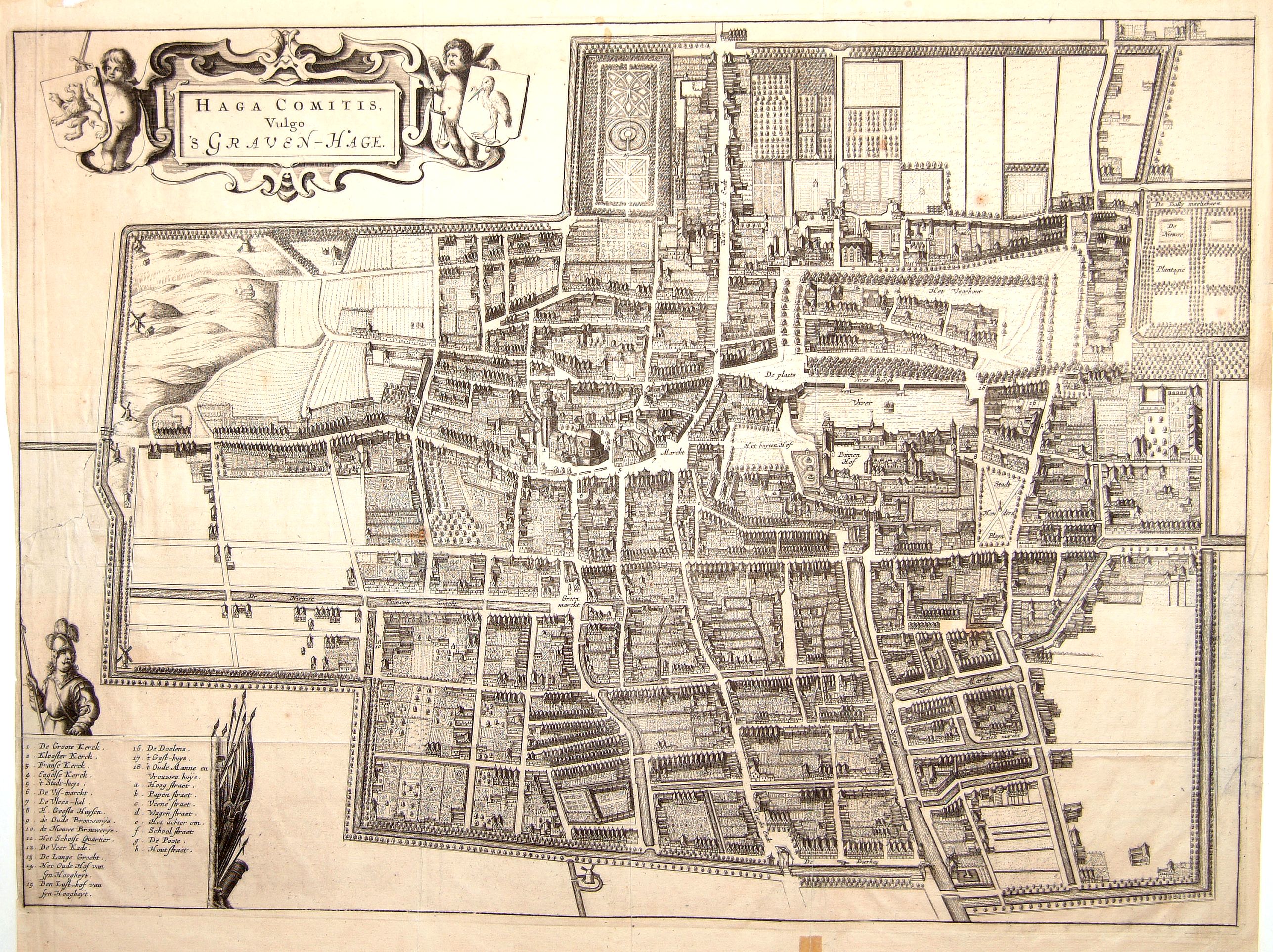 LETIE,G., Haga Comitis Vulgo 'sGraven-Hage., antique map, old maps