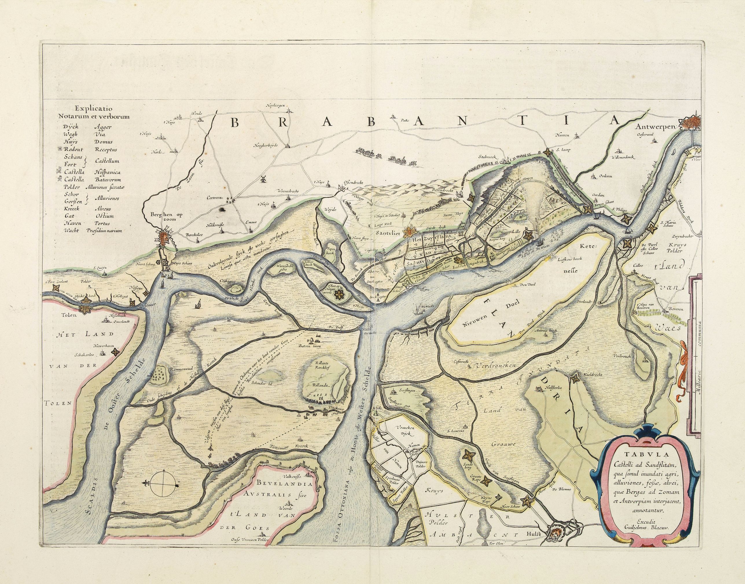 BLAEU, W., Tabula Castelli ad Sandflitam, ..Bergas ad Zomam et Antverpi, antique map, old maps